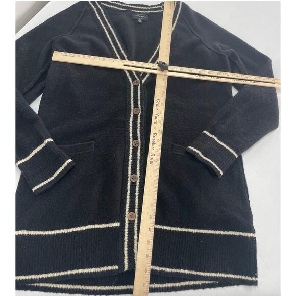 Lucky Brand Longline Cardigan Sweater Womens Small Black Tipped Button Front - Picture 12 of 12